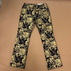 Soft Surroundings Womens PS Black Gold Floral Mini Boot Full Length Pants New